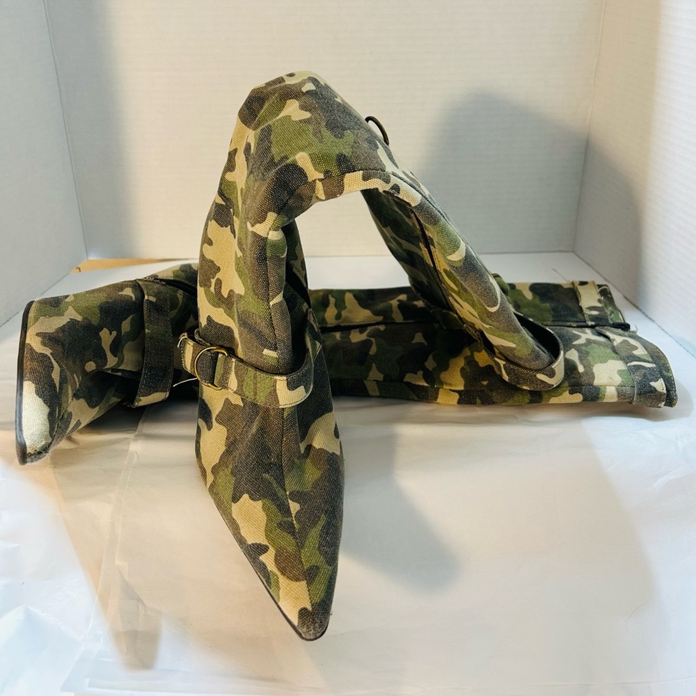 Comax Camouflage Pointed Toe Heels Knee High with Zipper